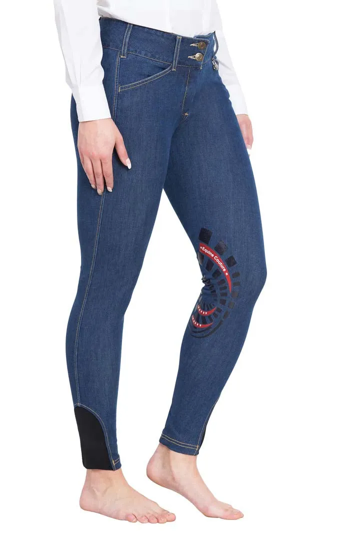 Equine Couture Ladies Calabasas Printed Silicone Patch Denim Breeches