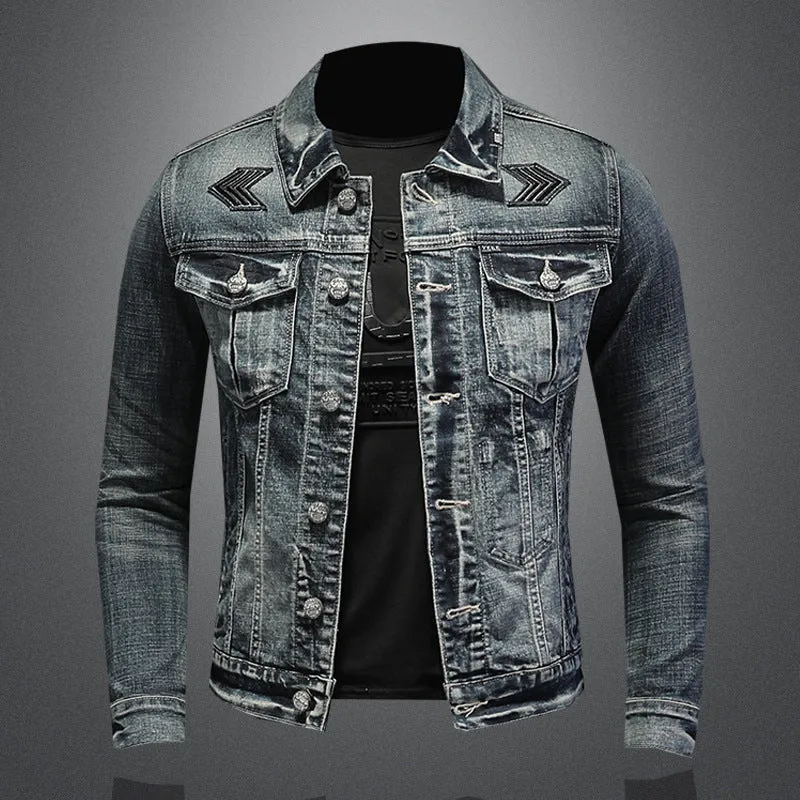 Fashion stand collar denim jacket trendy stretch denim jacket coat