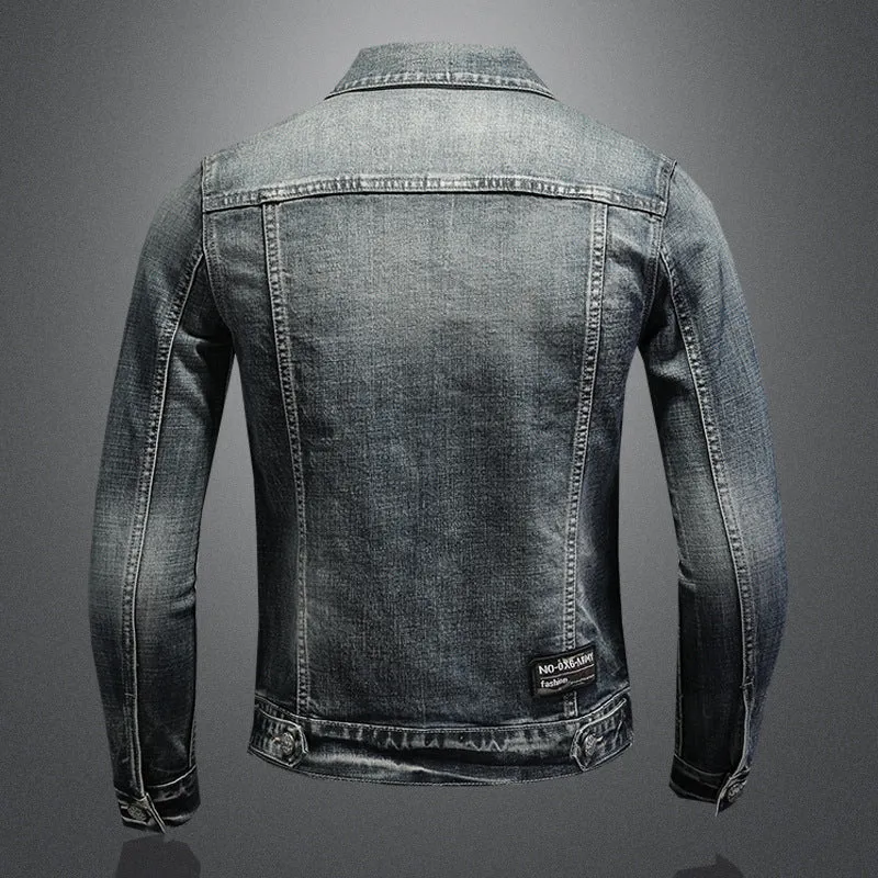 Fashion stand collar denim jacket trendy stretch denim jacket coat