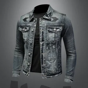 Fashion stand collar denim jacket trendy stretch denim jacket coat