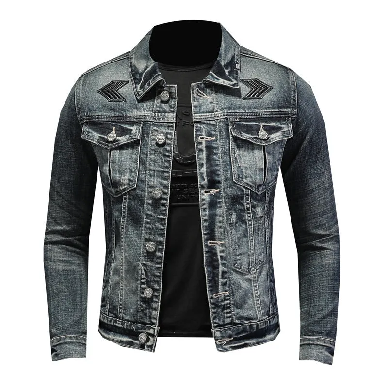 Fashion stand collar denim jacket trendy stretch denim jacket coat