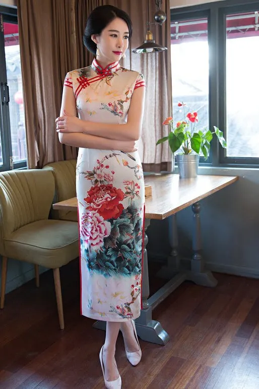 Floral Print Long Qipao Dress