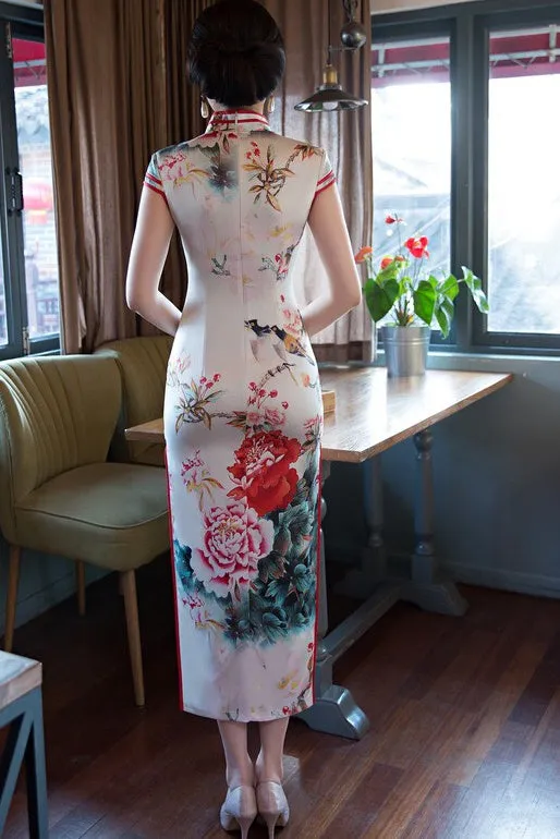 Floral Print Long Qipao Dress