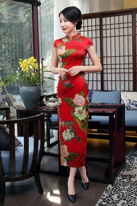 Floral Print Long Qipao Dress