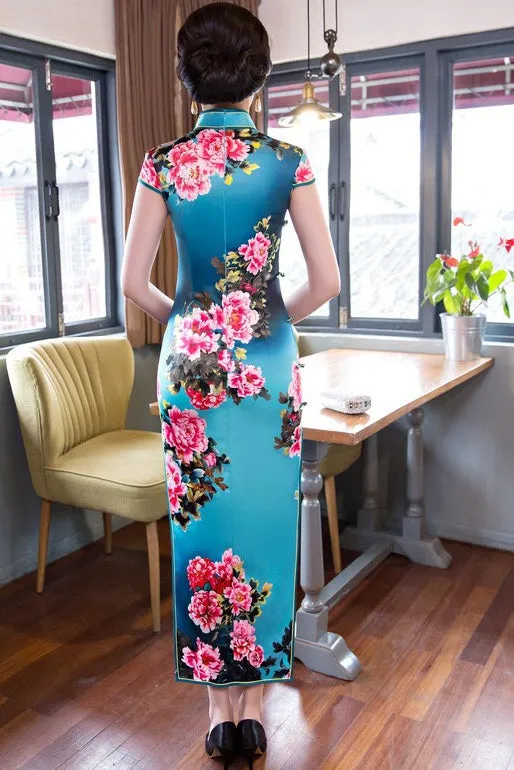 Floral Print Long Qipao Dress