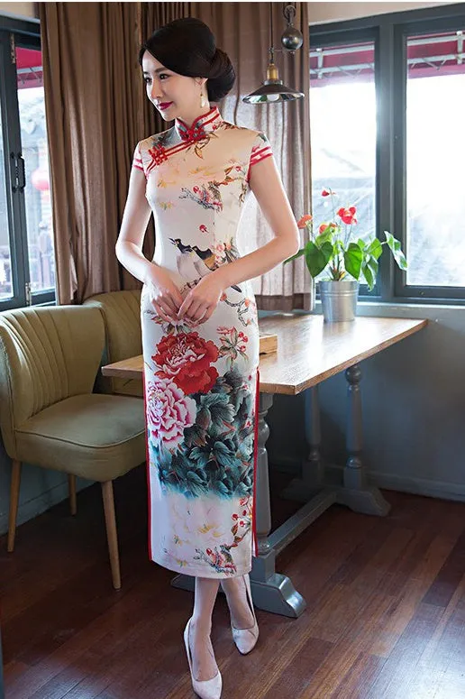 Floral Print Long Qipao Dress