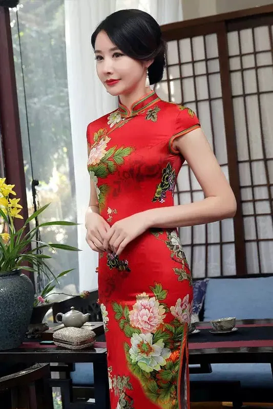 Floral Print Long Qipao Dress