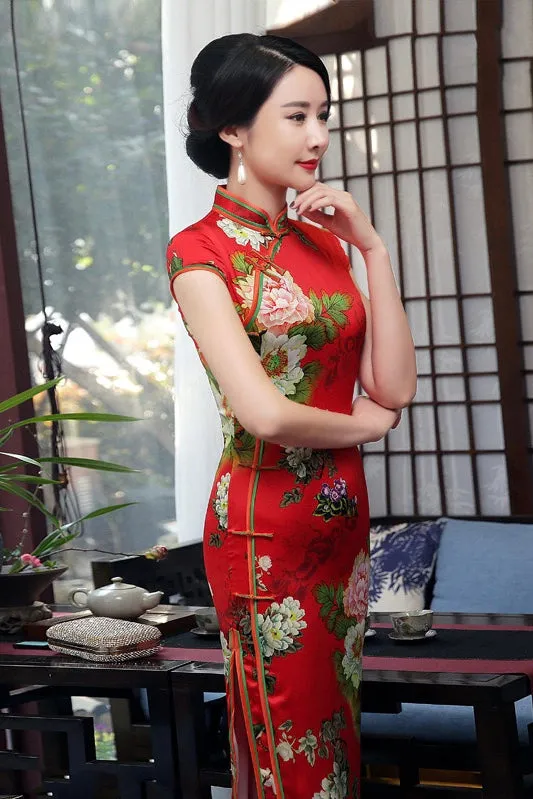 Floral Print Long Qipao Dress