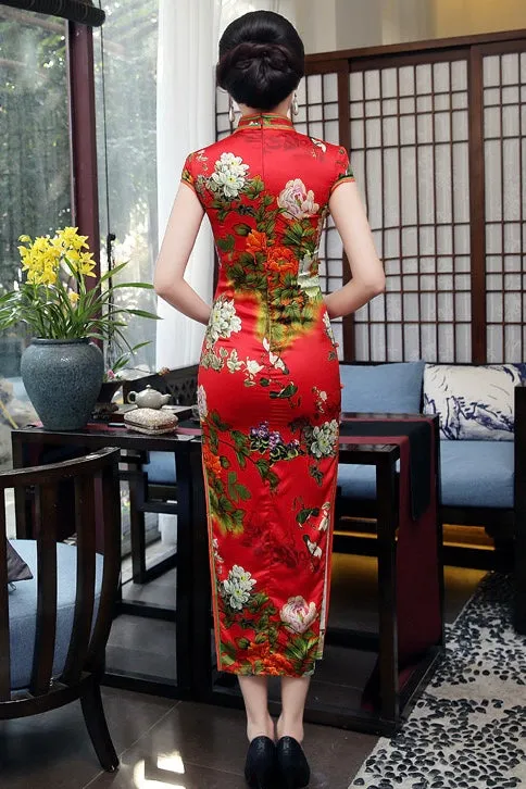 Floral Print Long Qipao Dress