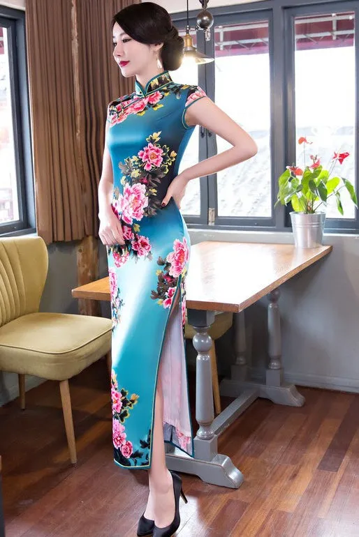 Floral Print Long Qipao Dress