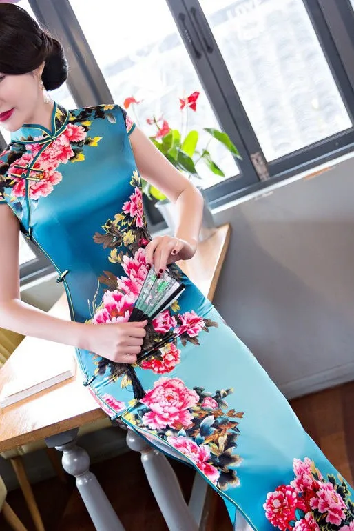 Floral Print Long Qipao Dress