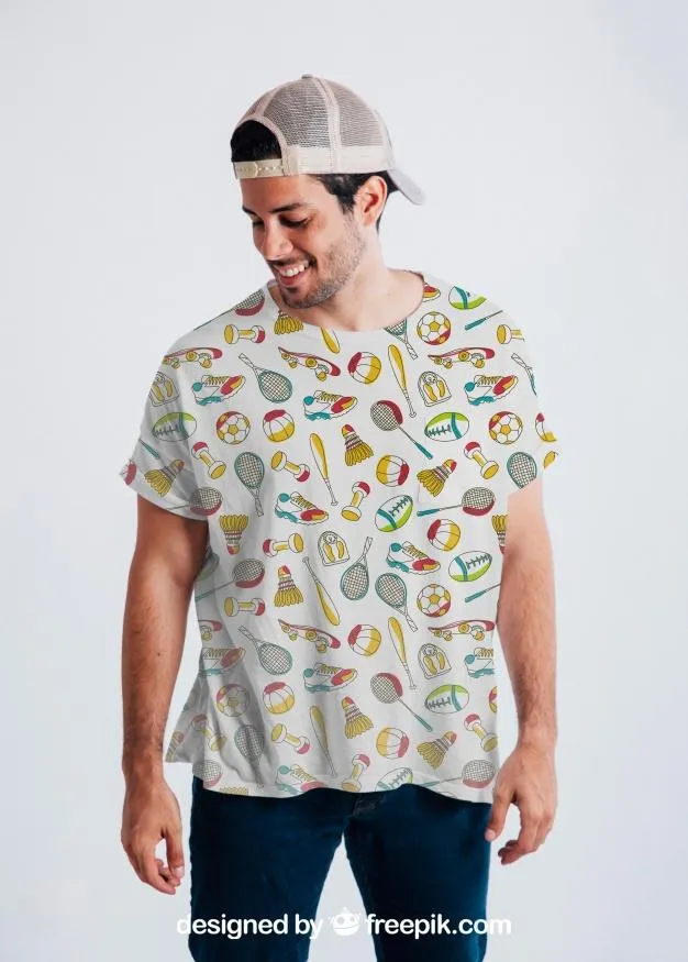 Free Man Wearing a T-Shirt Mockup and a Cap