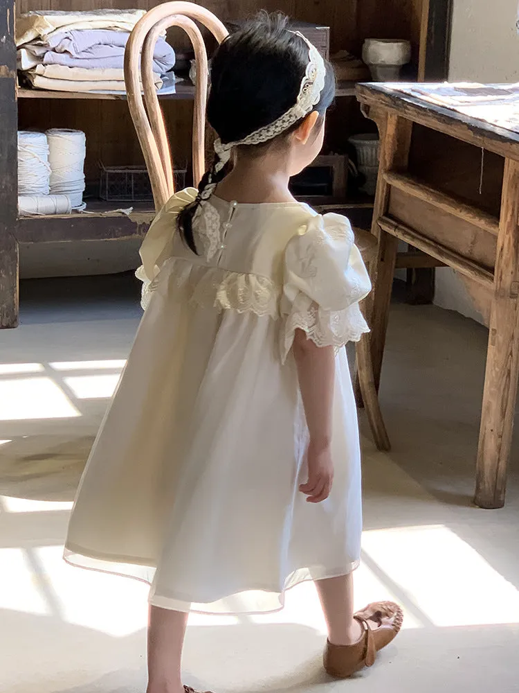 Girls' Court Style Dress  Summer New Korean Style Children's Machine Embroidery Princess Dress Tulle Skirt