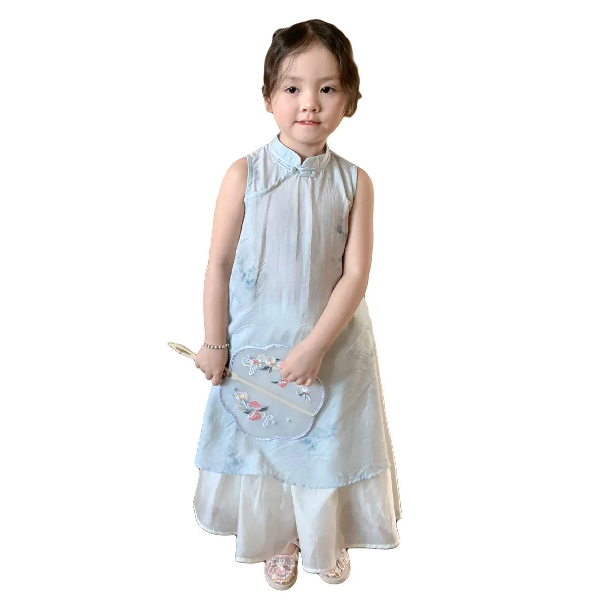 Girls' Floral Two-Piece Cheongsam Dress Set