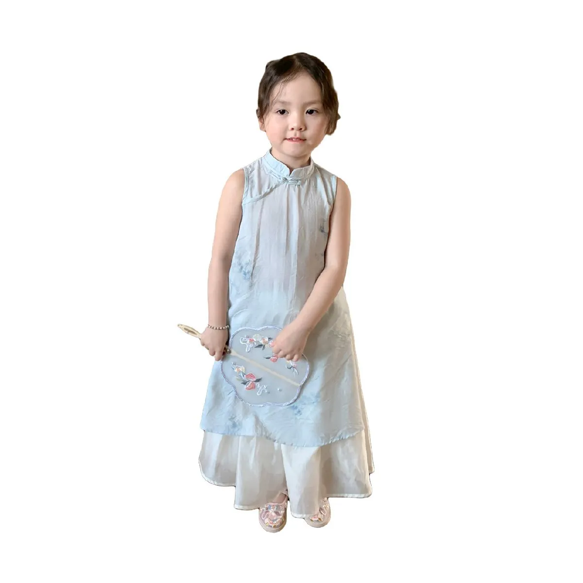 Girls' Floral Two-Piece Cheongsam Dress Set