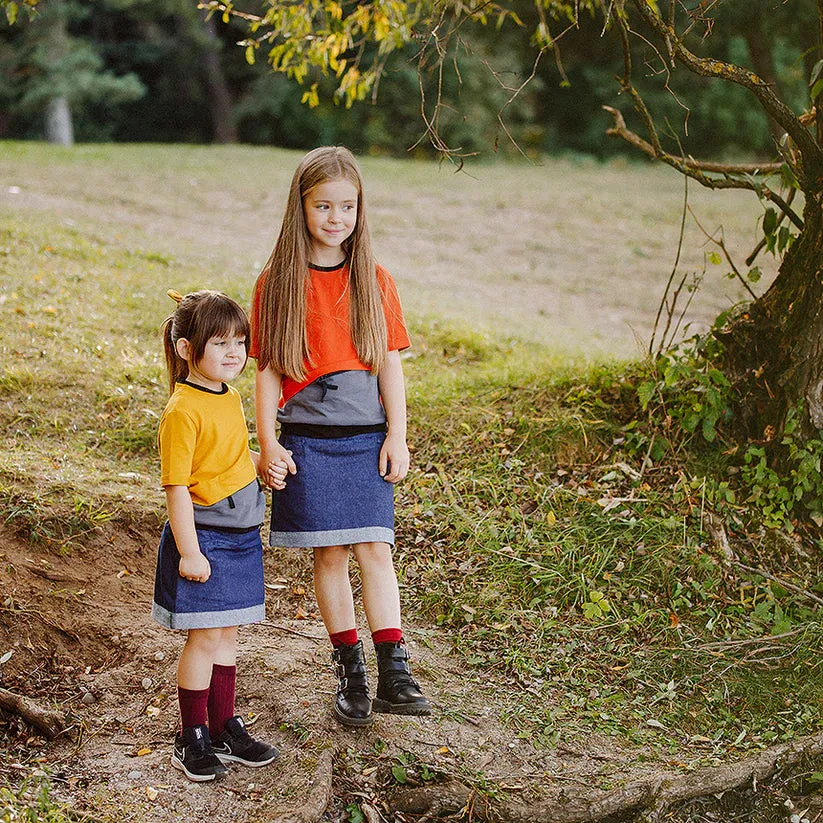 Girl's T1D-Friendly Denim Skirt with Pockets - 100% GOTS Certified Cotton, Timeless Style