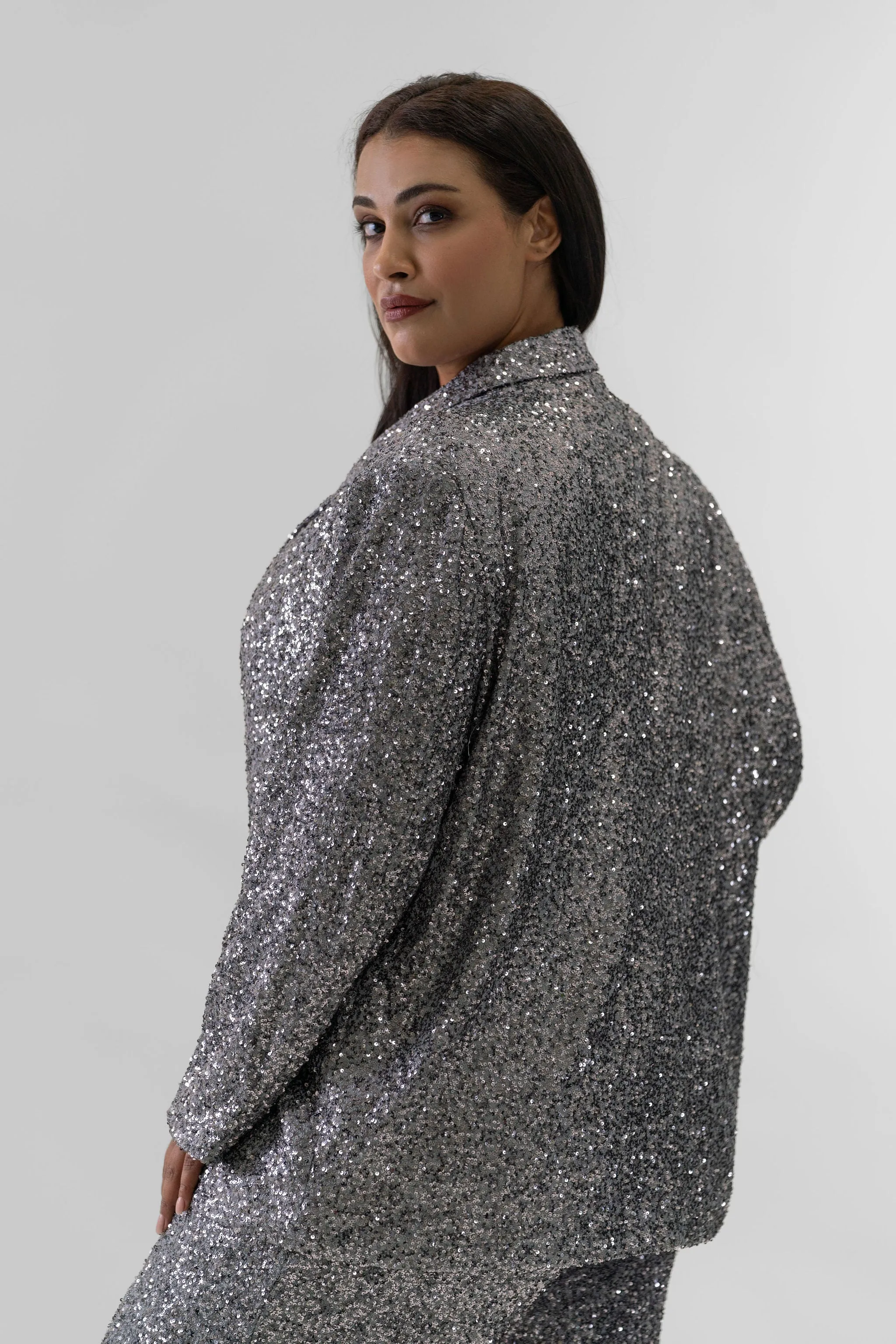 GUNMETAL SEQUIN 54 BLAZER