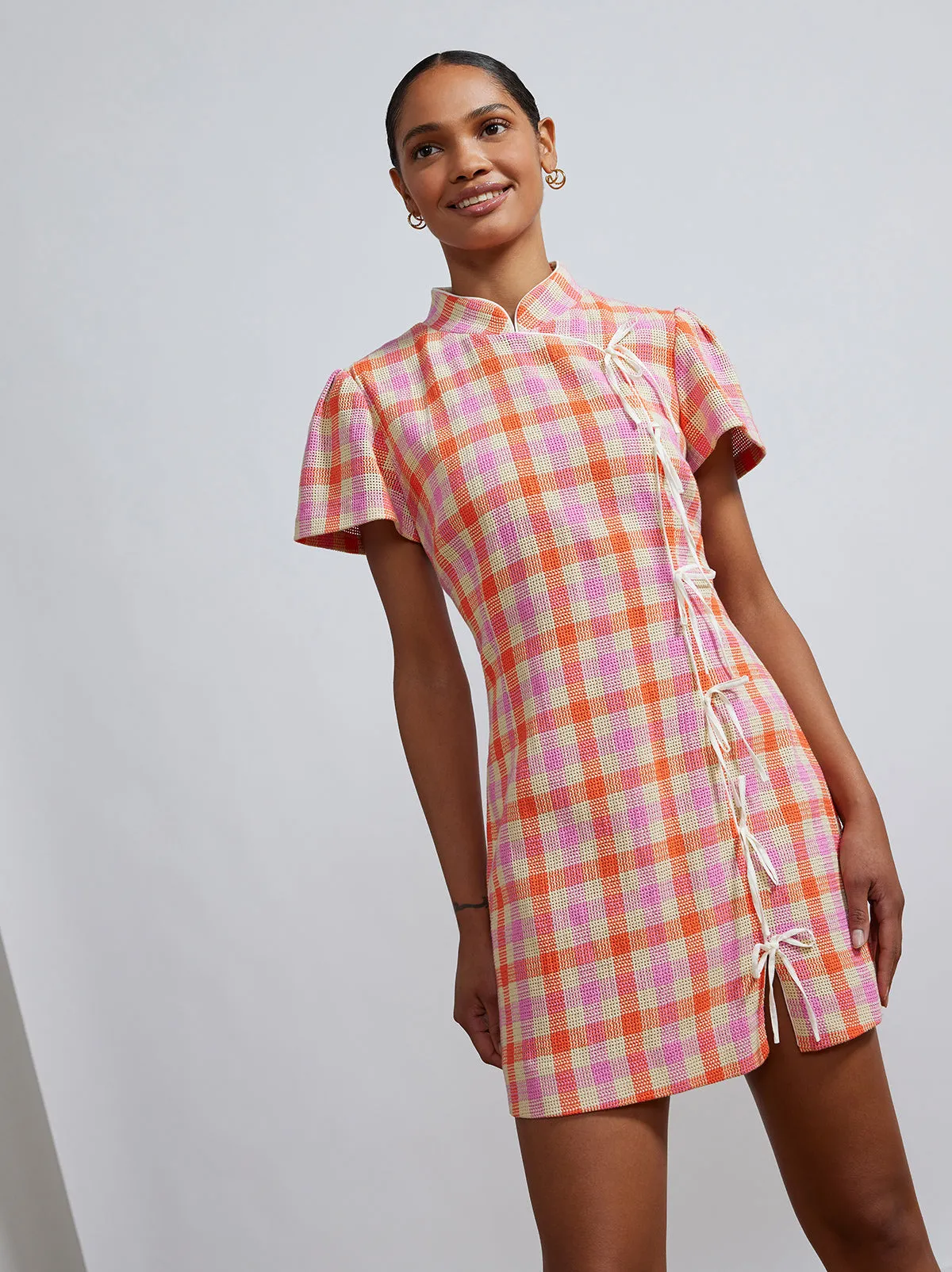 Harlow Orange And Pink Check Mini Dress