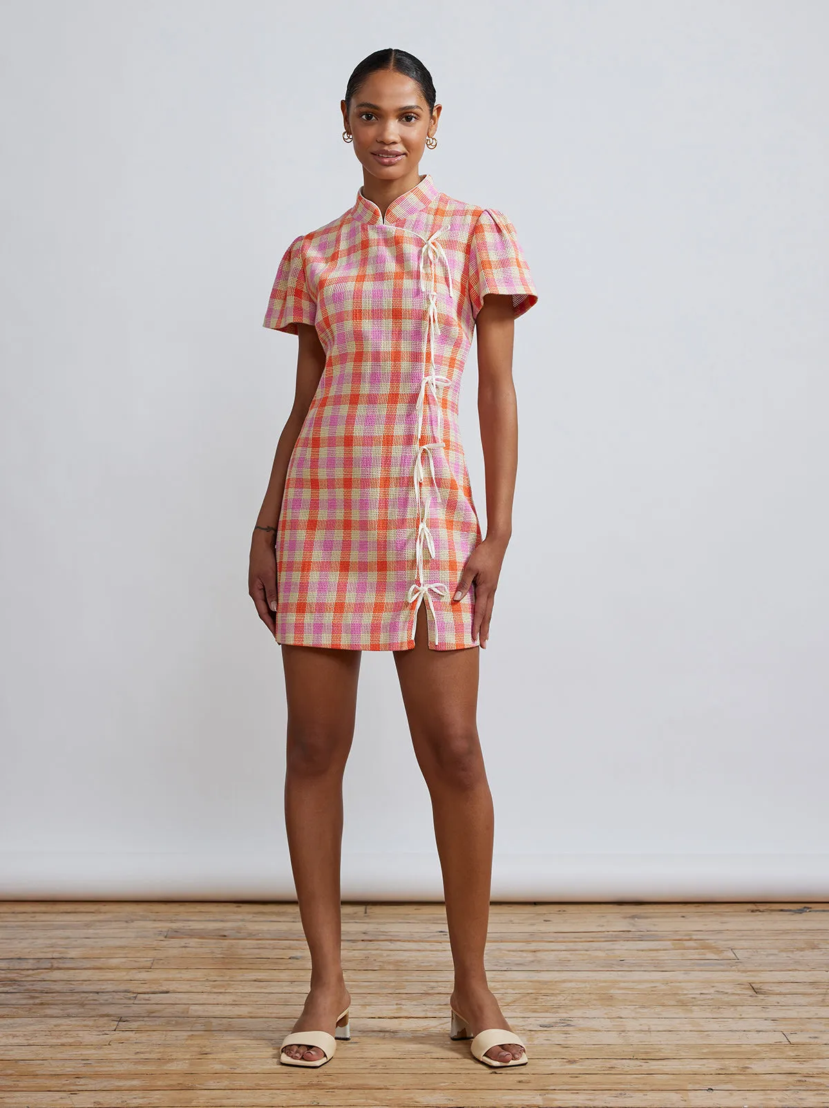 Harlow Orange And Pink Check Mini Dress