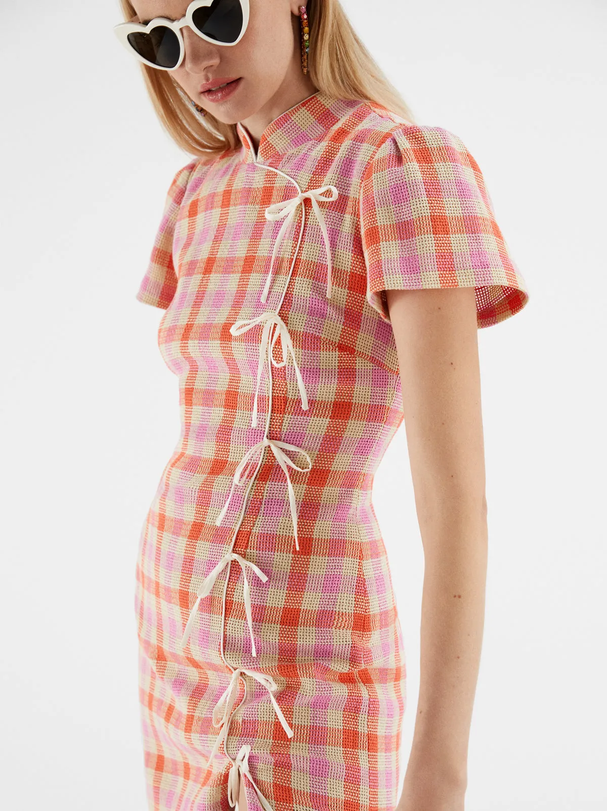 Harlow Orange And Pink Check Mini Dress