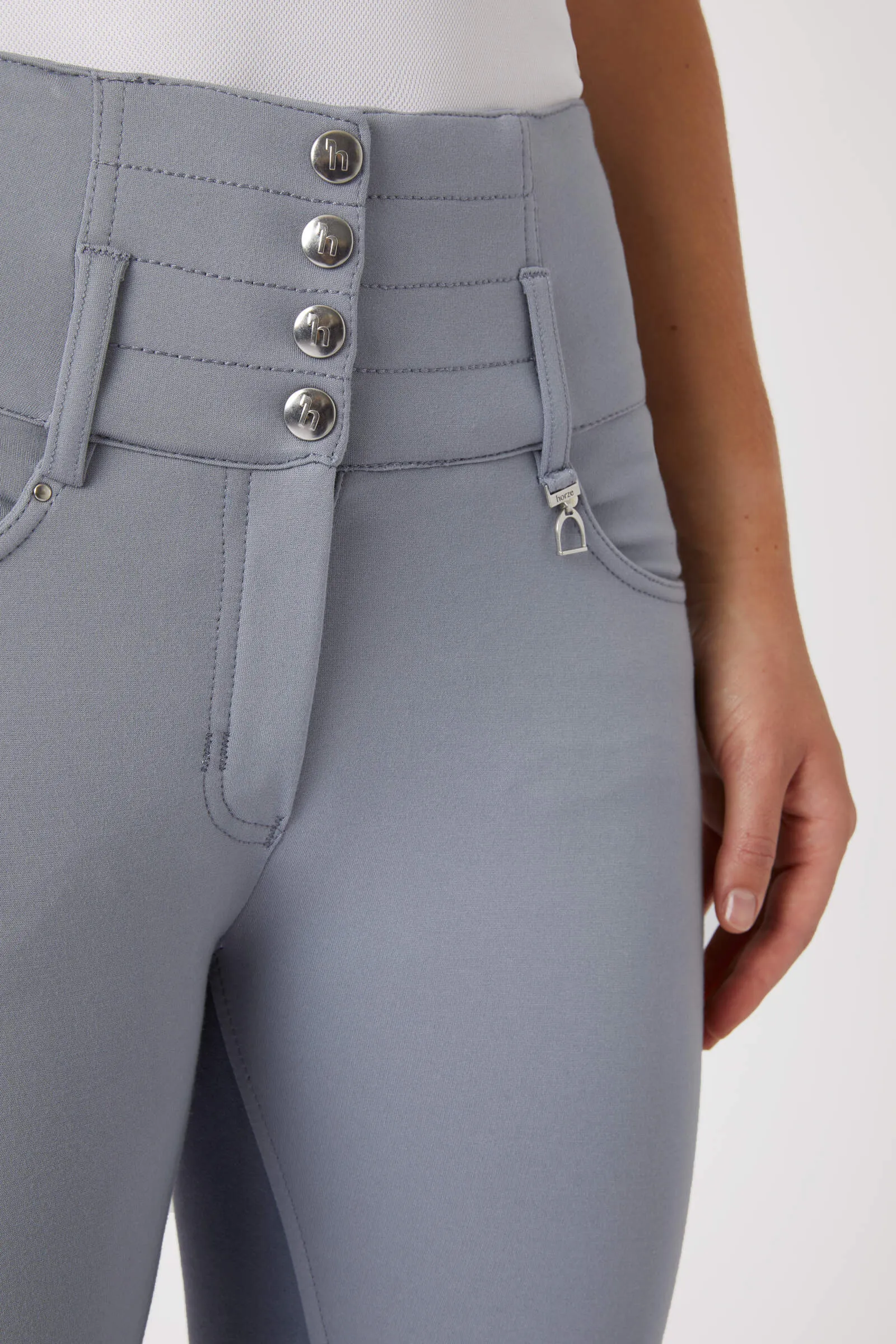 Horze Tara Women's High Waist Breeches with Leather Full Seat- Grey