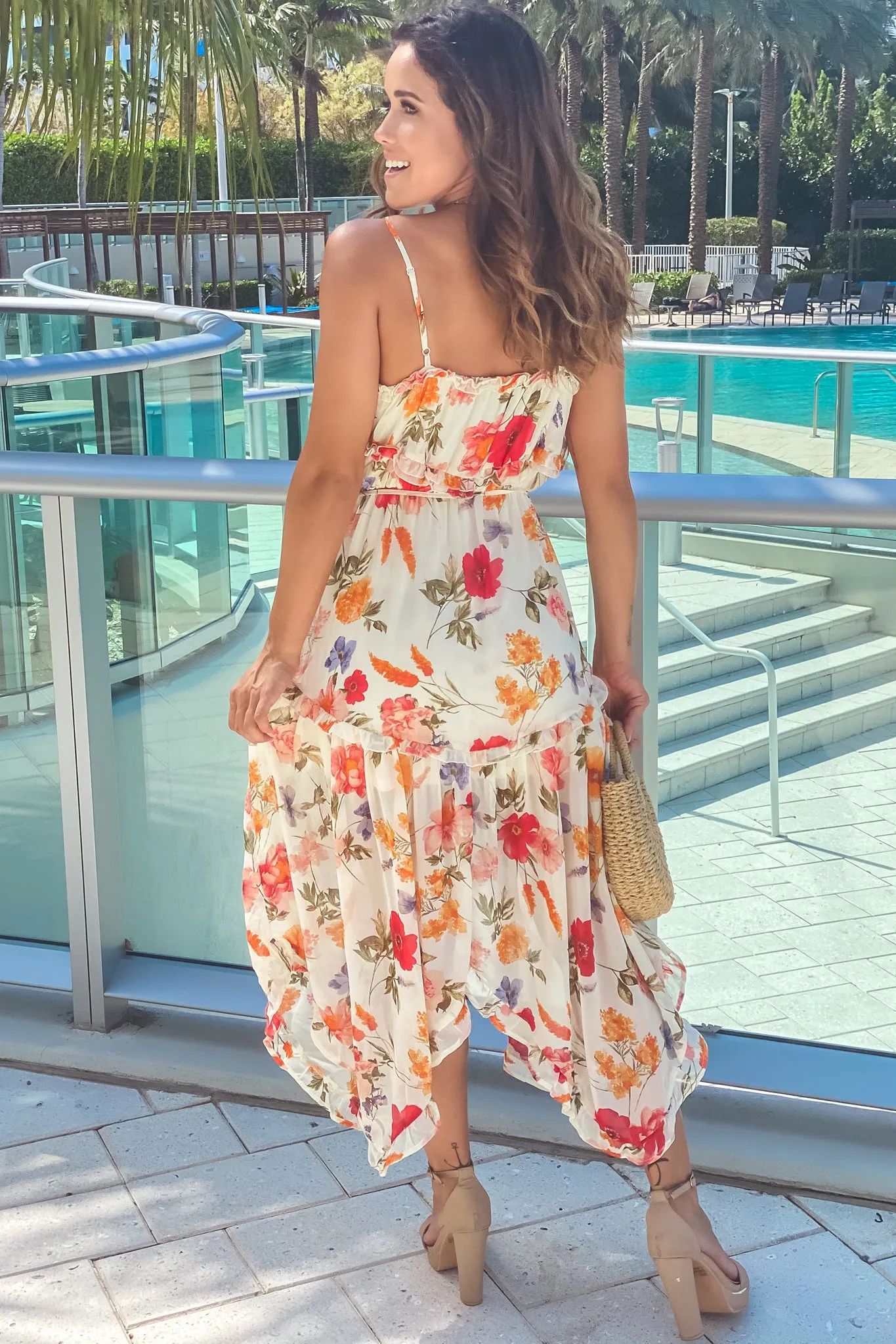 Ivory Floral Asymmetrical Dress