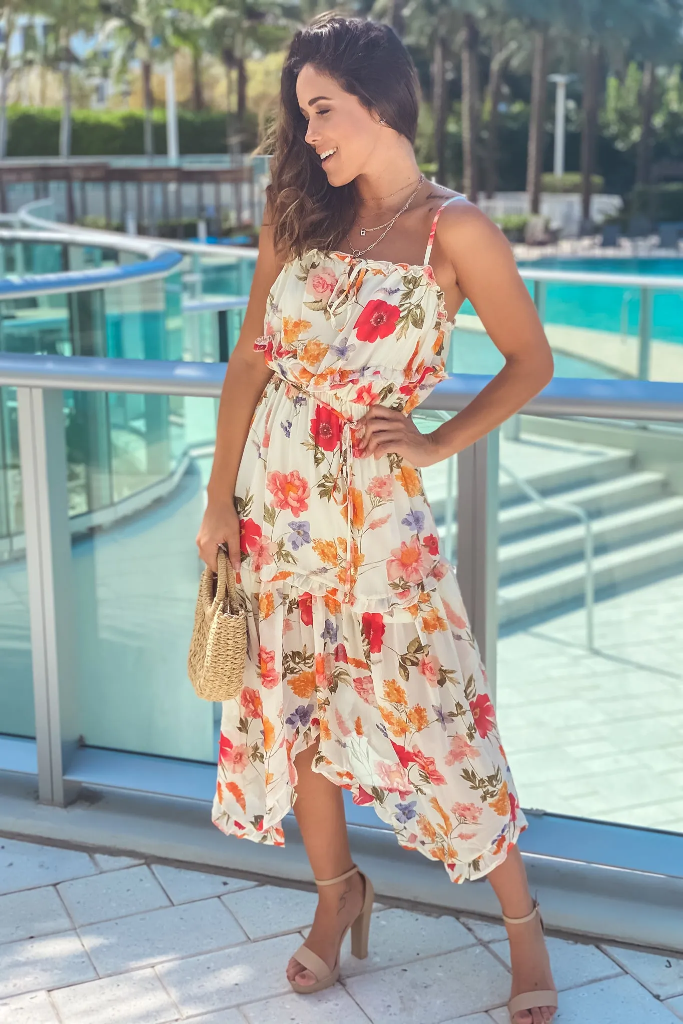 Ivory Floral Asymmetrical Dress