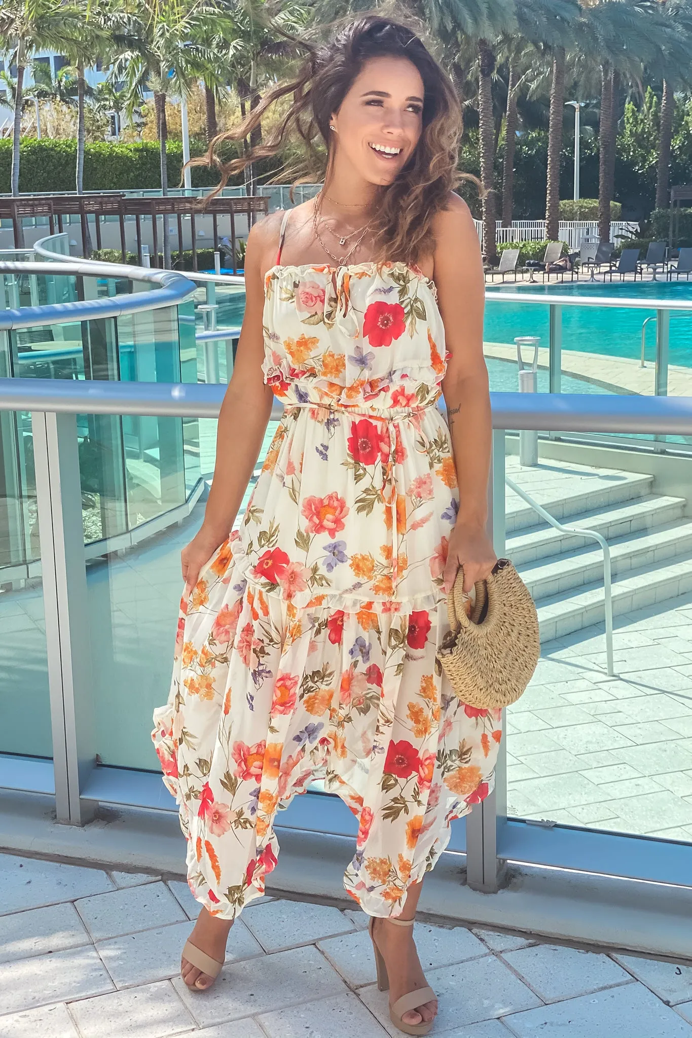 Ivory Floral Asymmetrical Dress