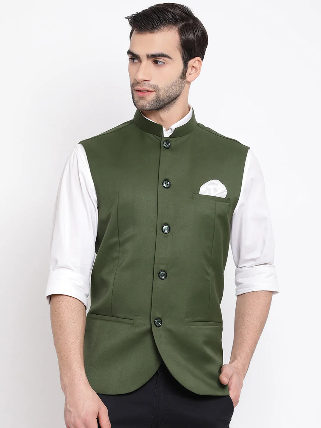 Jashvi Baap Beta Cotton Blend Green Jacket