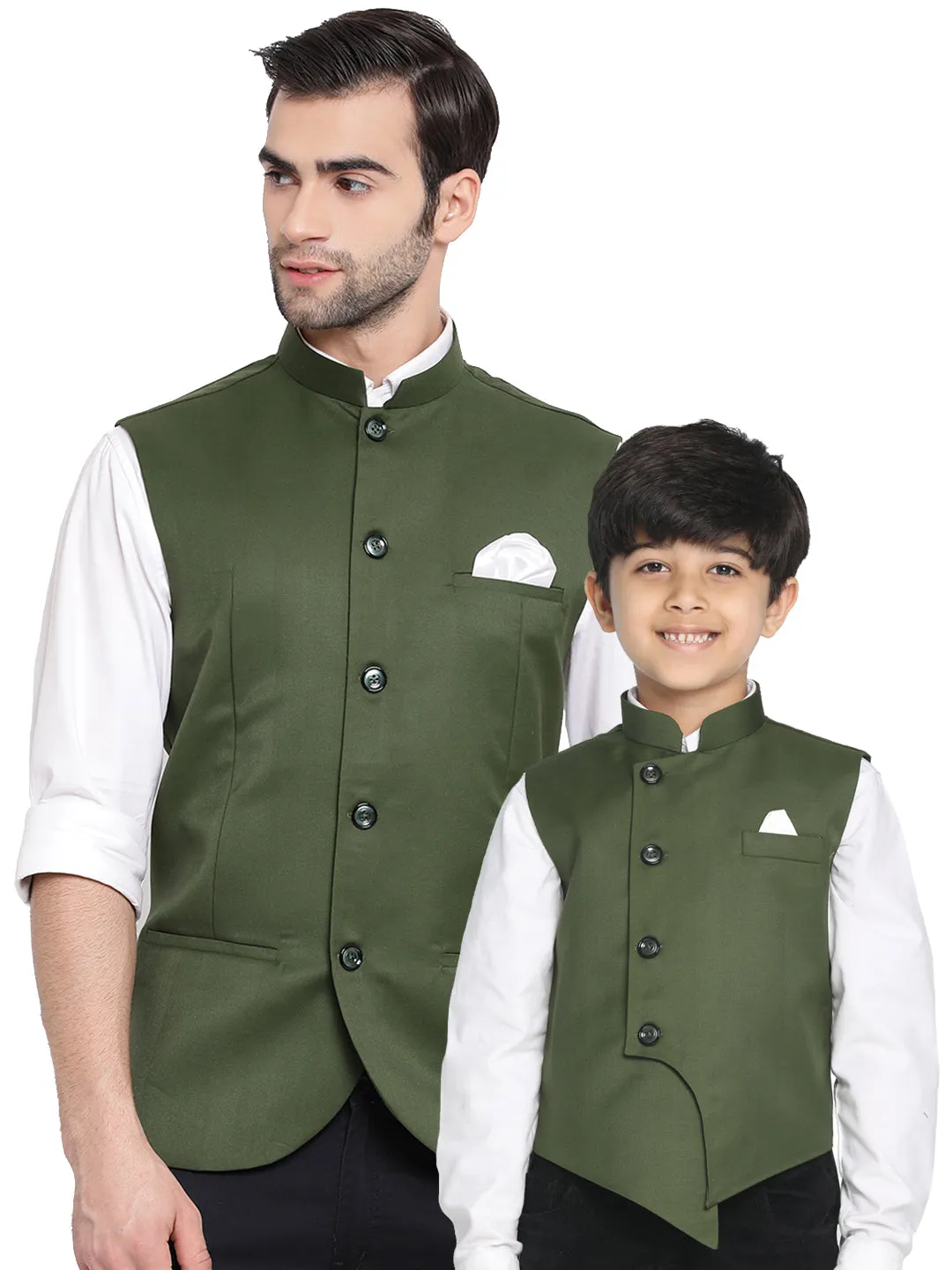 Jashvi Baap Beta Cotton Blend Green Jacket