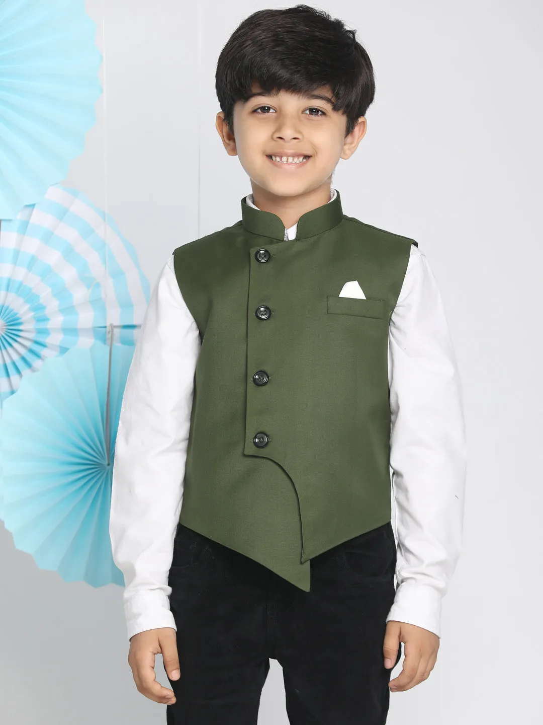 Jashvi Baap Beta Cotton Blend Green Jacket