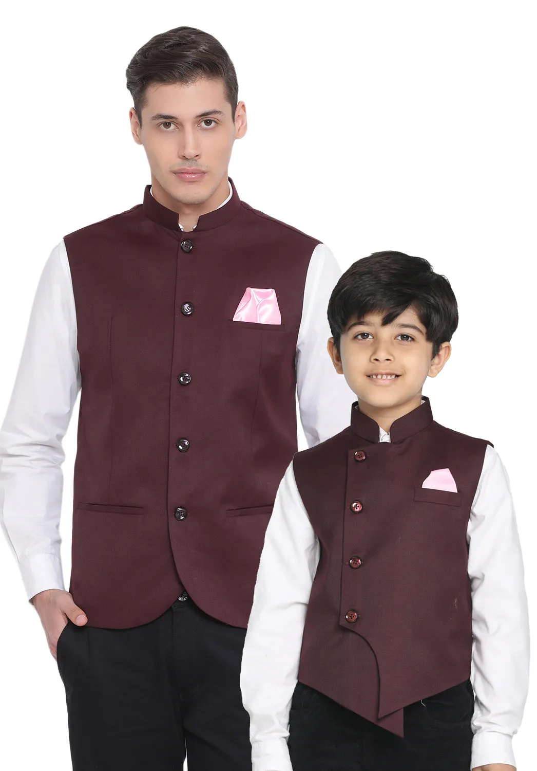 Jashvi Baap Beta Cotton Blend Maroon Jacket