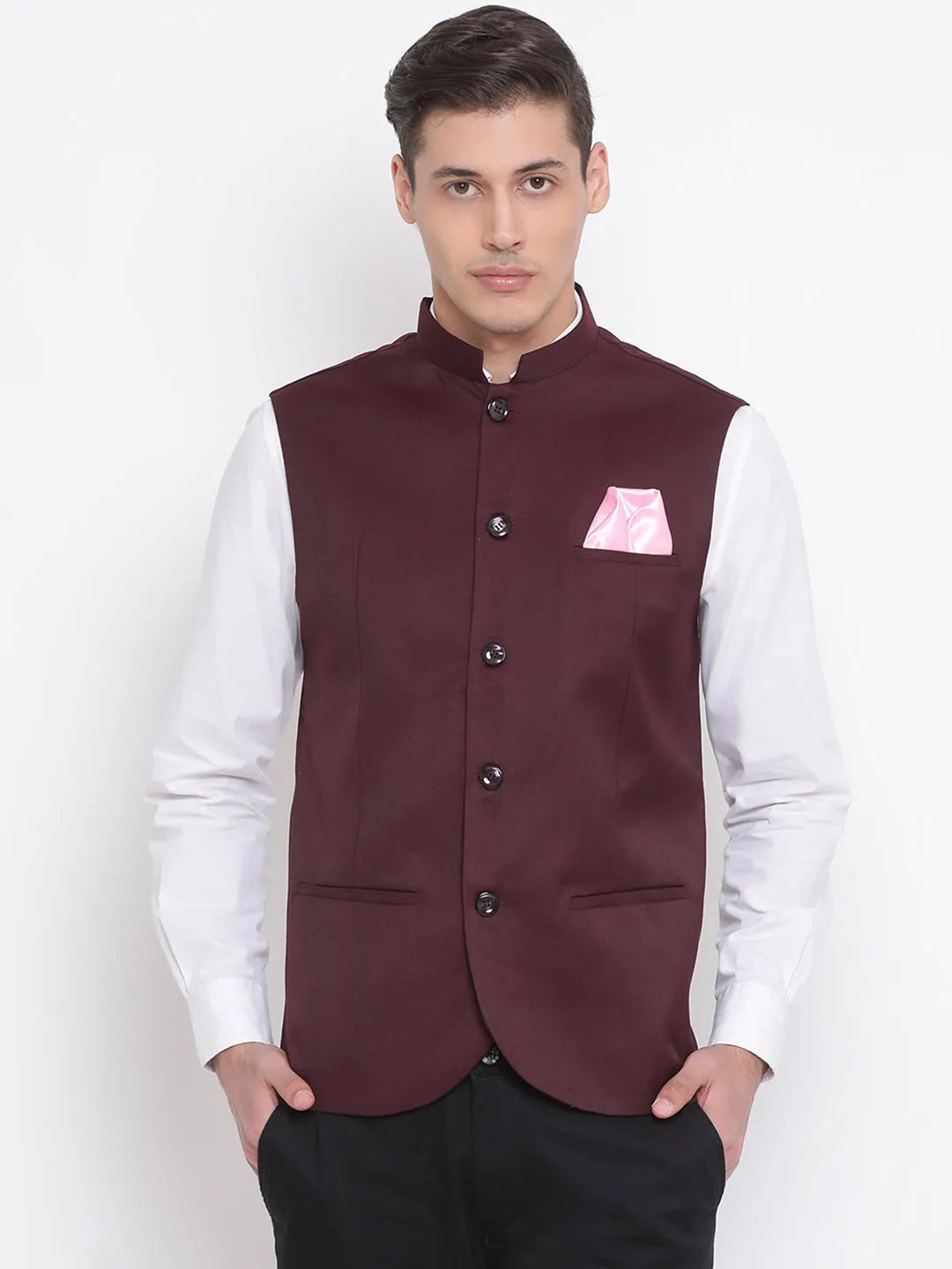 Jashvi Baap Beta Cotton Blend Maroon Jacket