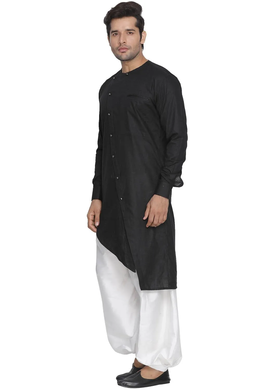 Jashvi Men's Black Linen Kurta and Patiala Set