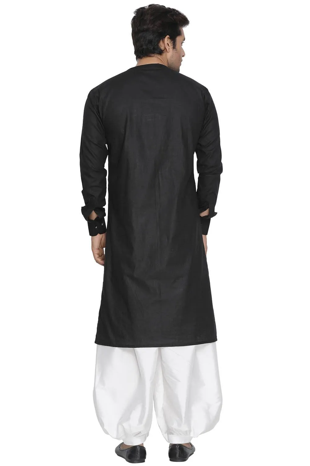 Jashvi Men's Black Linen Kurta and Patiala Set