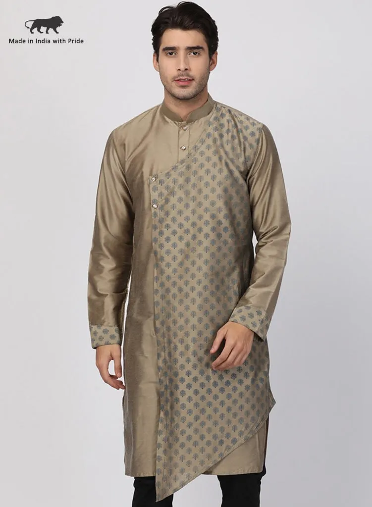 Jashvi Men's Copper-toned Cotton Silk Blend Kurta