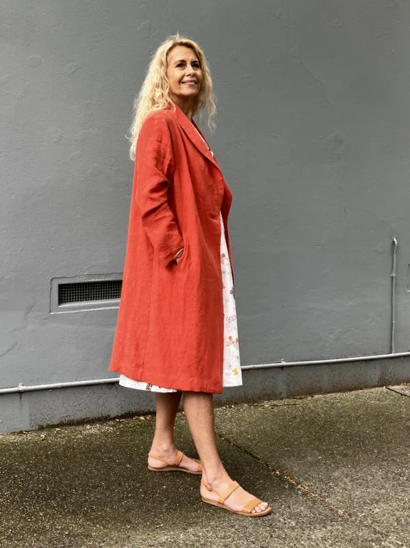 Jiva Vintage Wash Linen Catherine Coat - Papaya