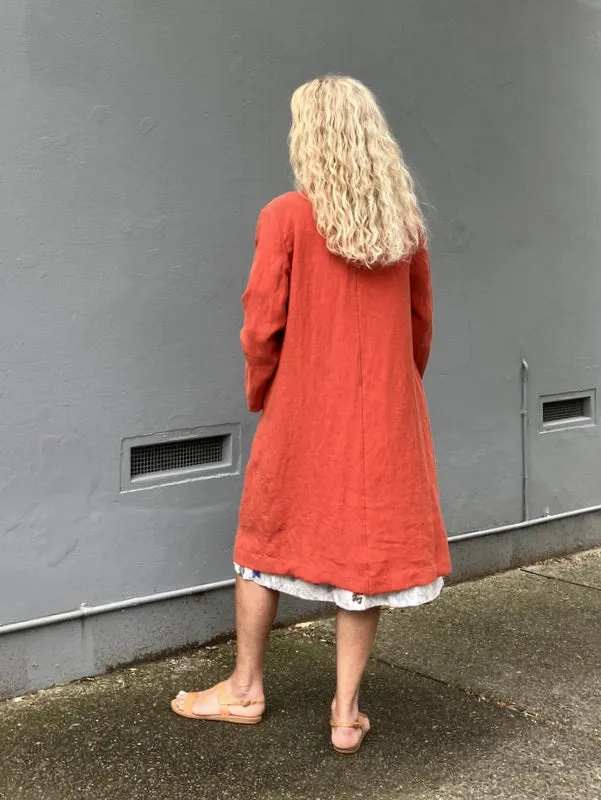 Jiva Vintage Wash Linen Catherine Coat - Papaya