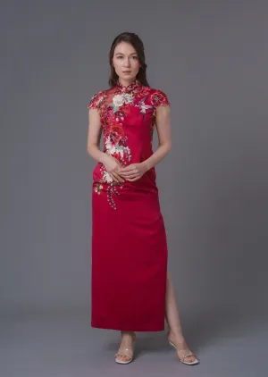 Juliet Rose Cap Sleeves Qipao Gown - RTW