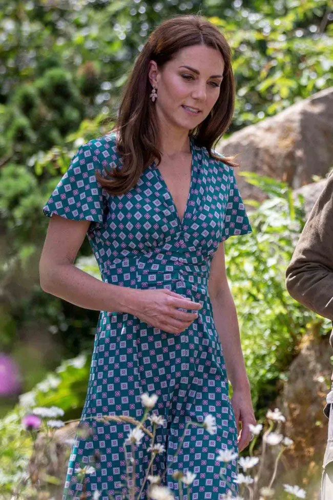 Kate Middleton V-neck Printed Midi Dress