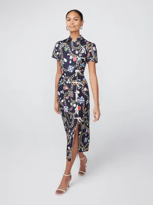 Leia Black Chain Print Midi Dress