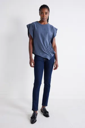 Light Poplin Asymmetric Pintuck Top