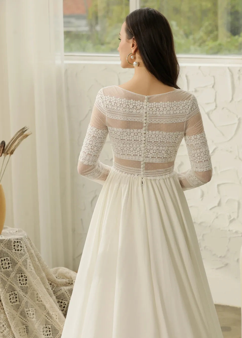 Long Sleeve Lace A-line Boho Wedding Dress