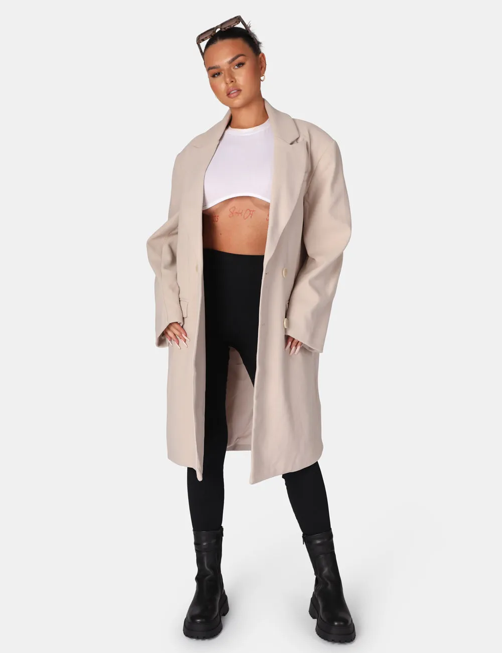 Longline Oversized Wool Coat Stone