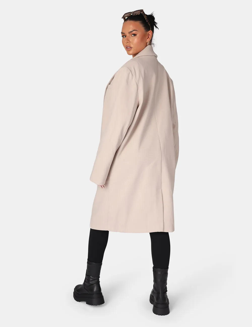 Longline Oversized Wool Coat Stone