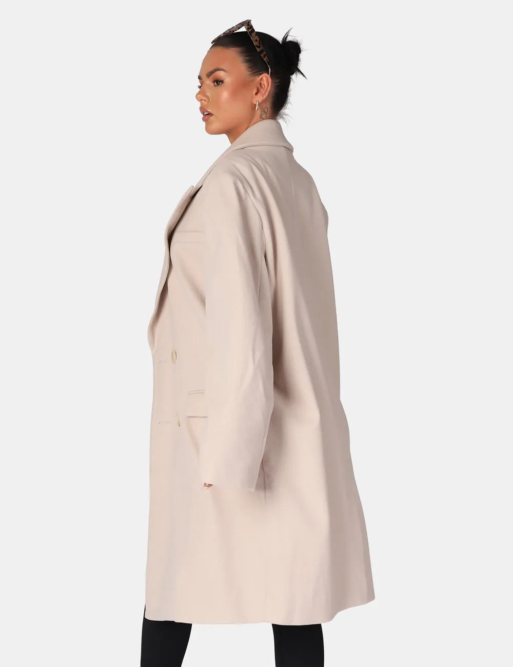 Longline Oversized Wool Coat Stone