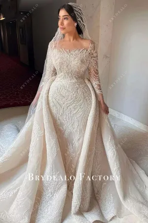 Luxury Lace Long Sleeve Overskirt Wedding Dress