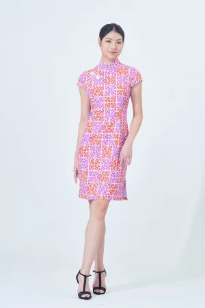 MARY Signature Print Cheongsam (Purple/Orange)