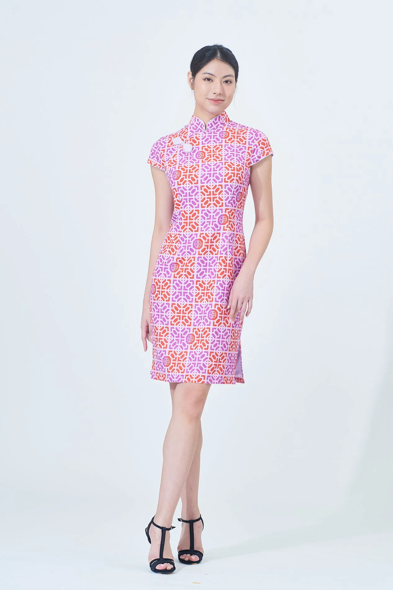 MARY Signature Print Cheongsam (Purple/Orange)