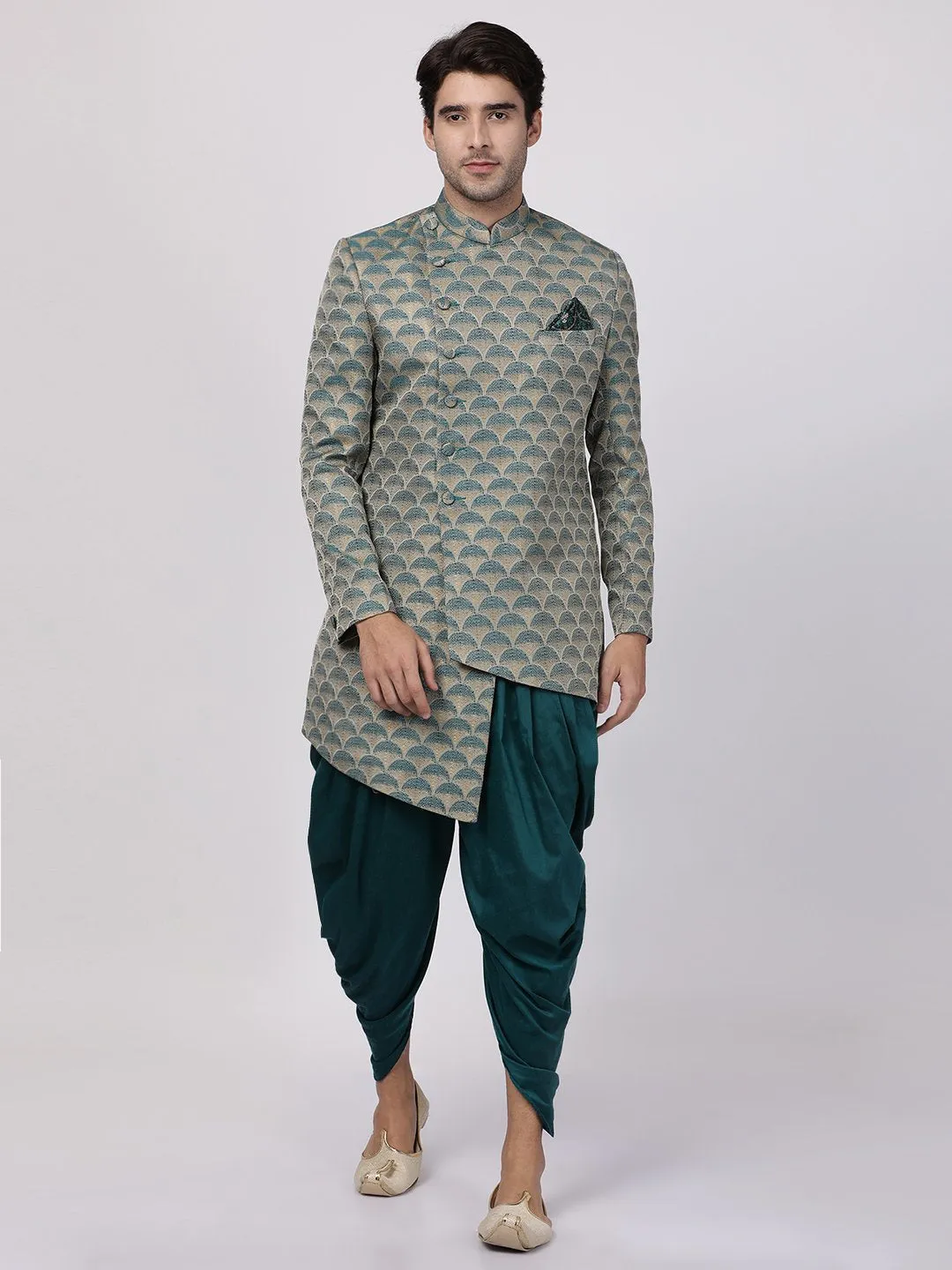 Men's Green Silk Blend Sherwani Set